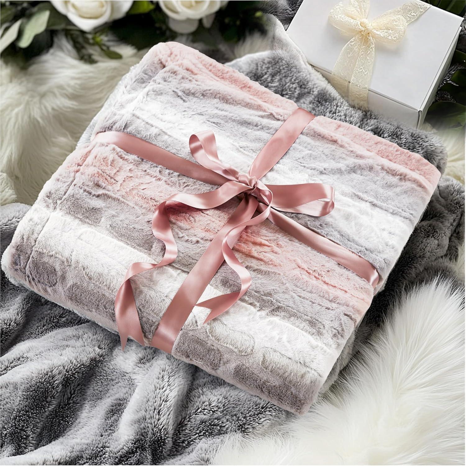 imageMadison Park Zuri Soft Plush Luxury Oversized Faux Fur Throw Animal Stripes Design Faux Mink On The Reverse Modern All Seasons Blanket for Bed Sofa Couch Office Sand 60x70quotBlushGrey