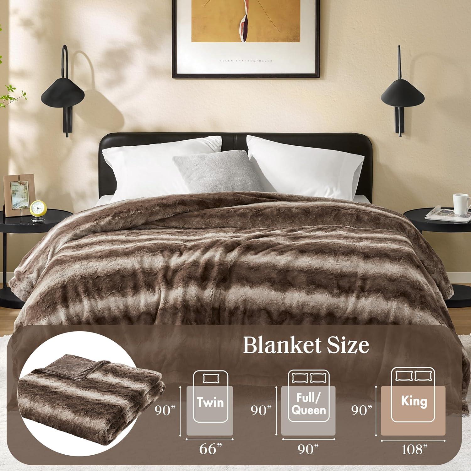 imageMadison Park Zuri Soft Plush Luxury Oversized Faux Fur Throw Animal Stripes Design Faux Mink On The Reverse Modern All Seasons Blanket for Bed Sofa Couch Office Sand 60x70quotBrown