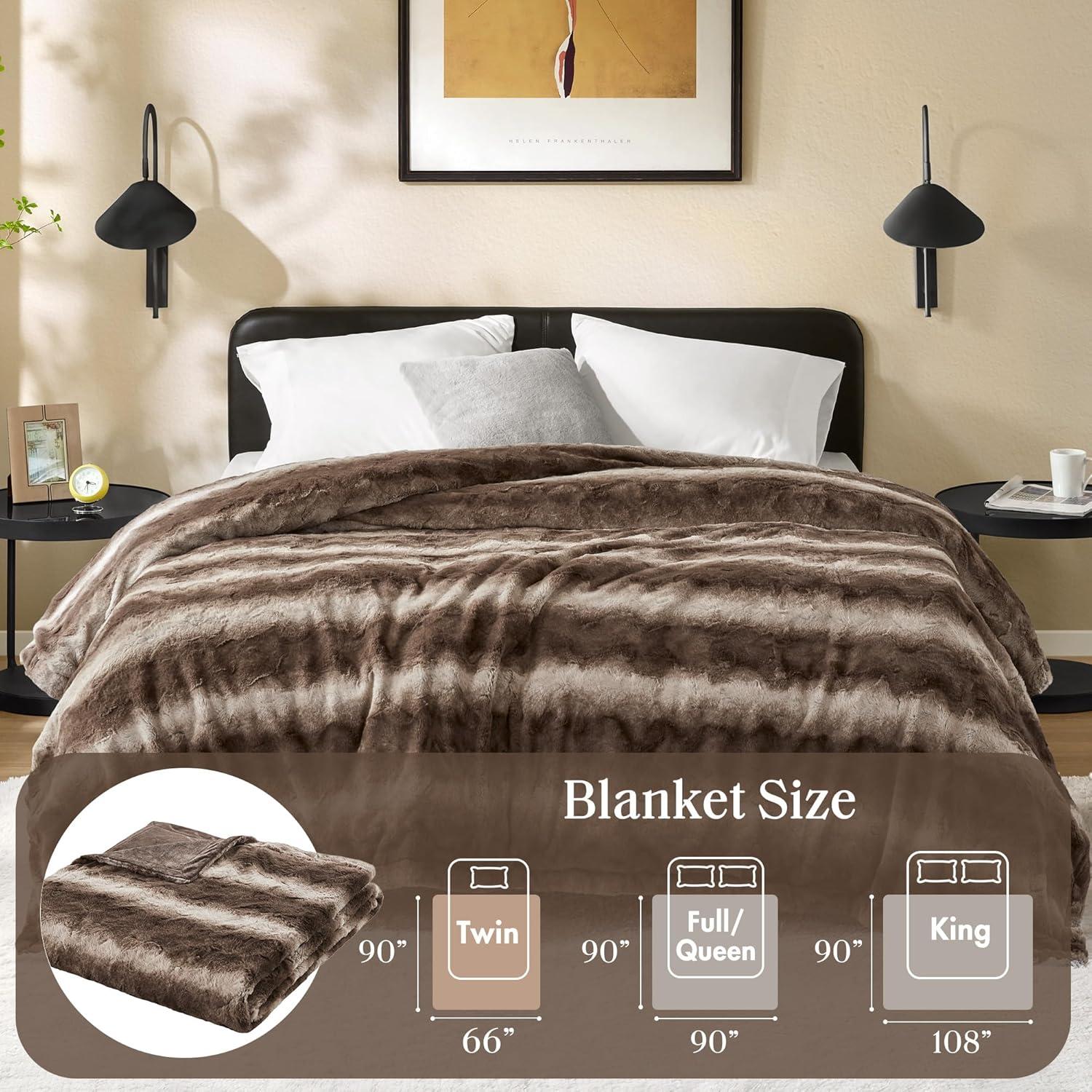 imageMadison Park Zuri Soft Plush Luxury Oversized Faux Fur Throw Animal Stripes Design Faux Mink On The Reverse Modern All Seasons Blanket for Bed Sofa Couch Office Sand 60x70quotBrown