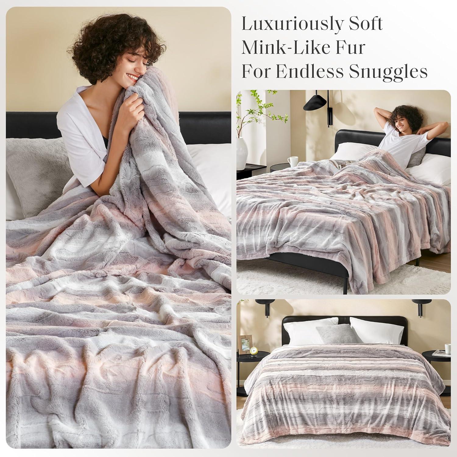 imageMadison Park Zuri Soft Plush Luxury Oversized Faux Fur Throw Animal Stripes Design Faux Mink On The Reverse Modern All Seasons Blanket for Bed Sofa Couch Office Sand 60x70quotBlushGrey