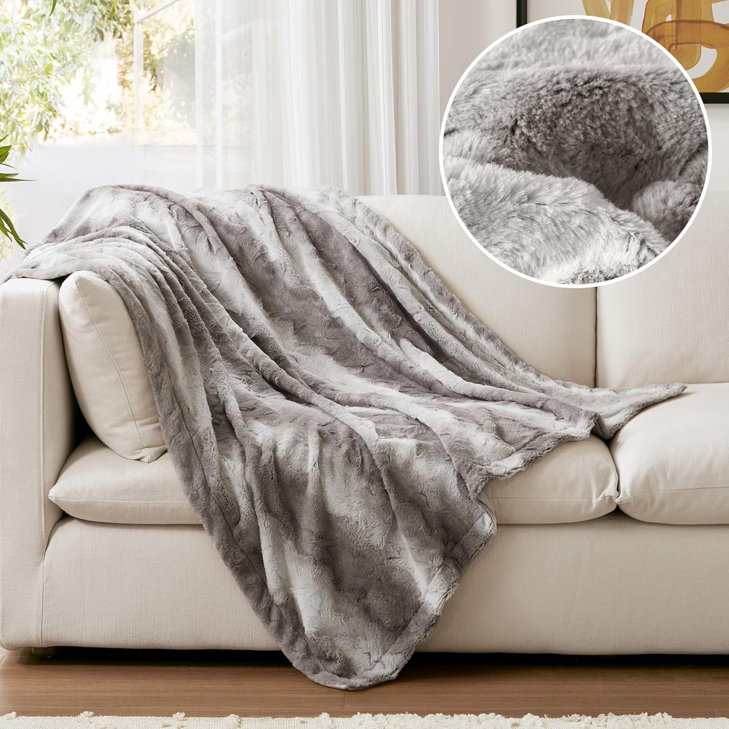 imageMadison Park Zuri Soft Plush Luxury Oversized Faux Fur Throw Animal Stripes Design Faux Mink On The Reverse Modern All Seasons Blanket for Bed Sofa Couch Office Sand 60x70quotGrey