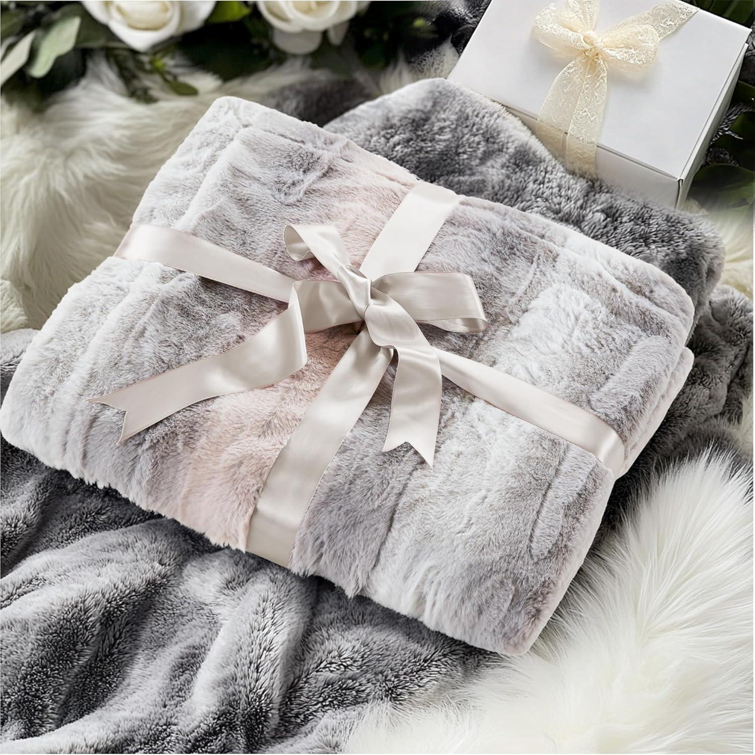 imageMadison Park Zuri Soft Plush Luxury Oversized Faux Fur Throw Animal Stripes Design Faux Mink On The Reverse Modern All Seasons Blanket for Bed Sofa Couch Office Sand 60x70quotBlushGrey
