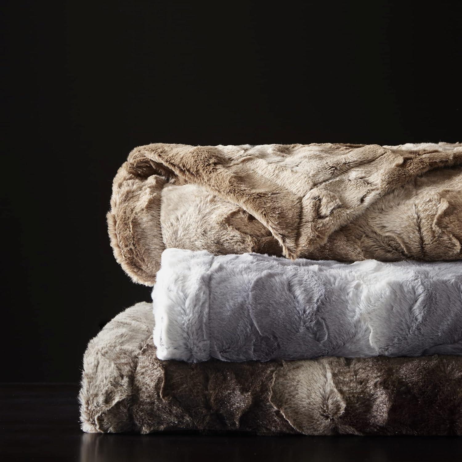 imageMadison Park Zuri Soft Plush Luxury Oversized Faux Fur Throw Animal Stripes Design Faux Mink On The Reverse Modern All Seasons Blanket for Bed Sofa Couch Office Sand 60x70quotTan