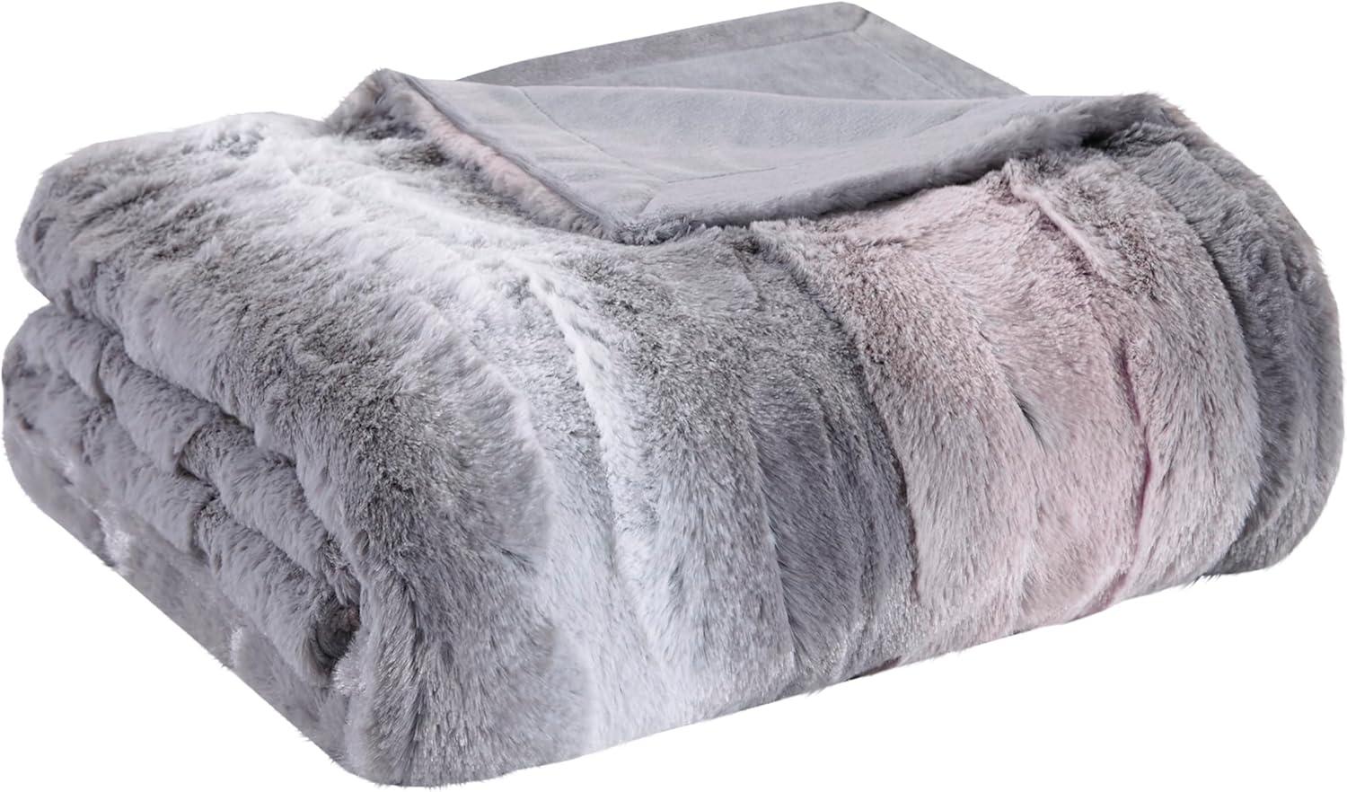 imageMadison Park Zuri Soft Plush Luxury Oversized Faux Fur Throw Animal Stripes Design Faux Mink On The Reverse Modern All Seasons Blanket for Bed Sofa Couch Office Sand 60x70quotBlushGrey