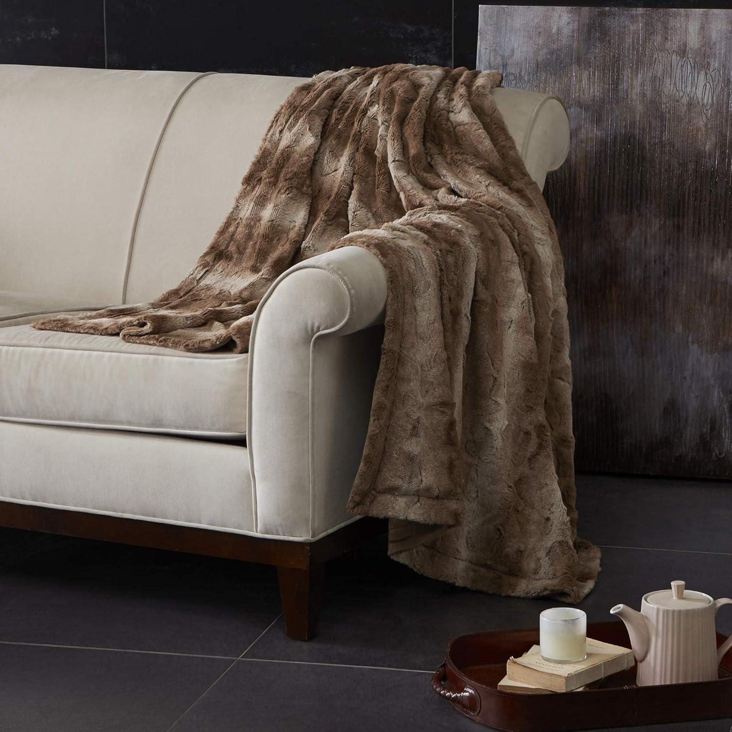 imageMadison Park Zuri Soft Plush Luxury Oversized Faux Fur Throw Animal Stripes Design Faux Mink On The Reverse Modern All Seasons Blanket for Bed Sofa Couch Office Sand 60x70quotTan