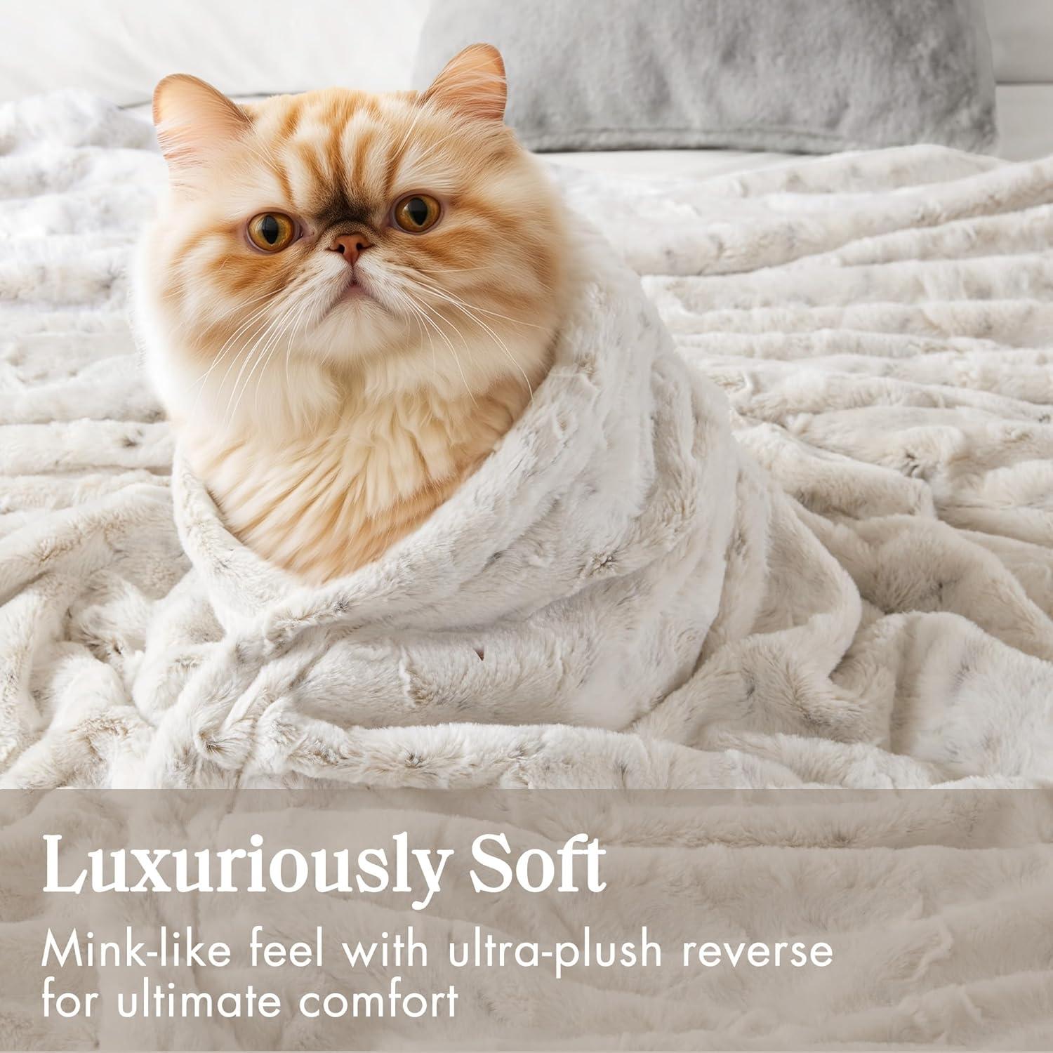 imageMadison Park Zuri Soft Plush Luxury Oversized Faux Fur Throw Animal Stripes Design Faux Mink On The Reverse Modern All Seasons Blanket for Bed Sofa Couch Office Sand 60x70quotSnow Leopard