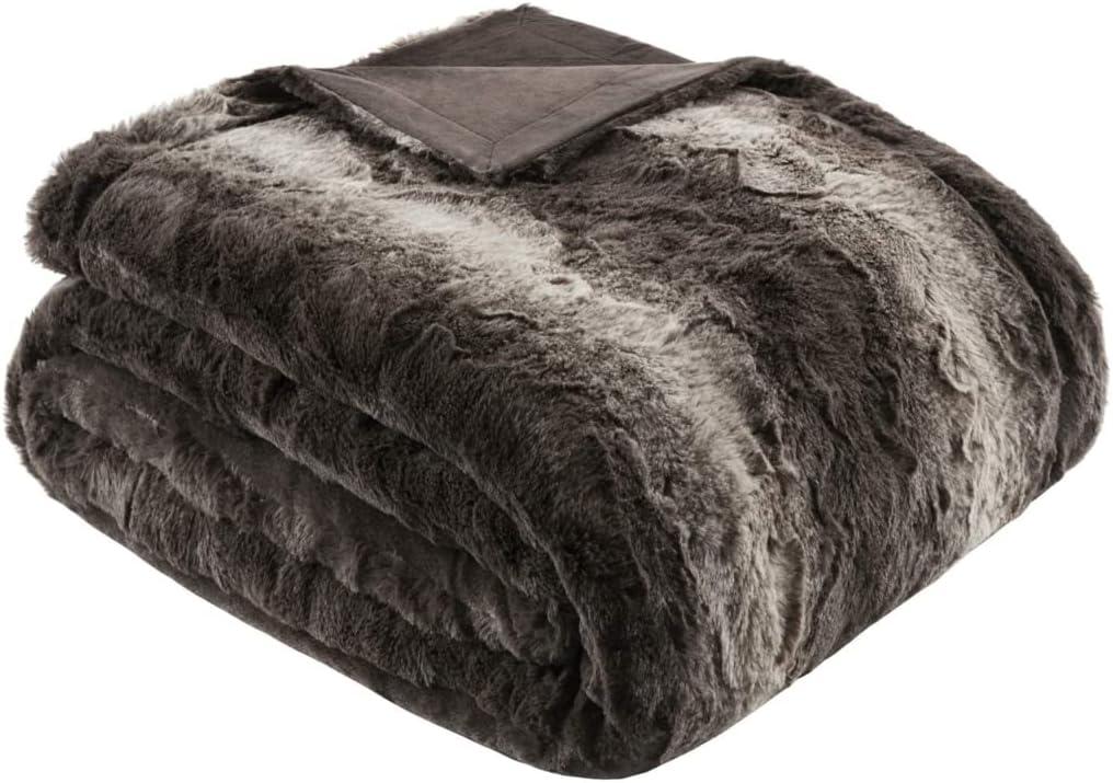 imageMadison Park Zuri Soft Plush Luxury Oversized Faux Fur Throw Animal Stripes Design Faux Mink On The Reverse Modern All Seasons Blanket for Bed Sofa Couch Office Sand 60x70quotBrown