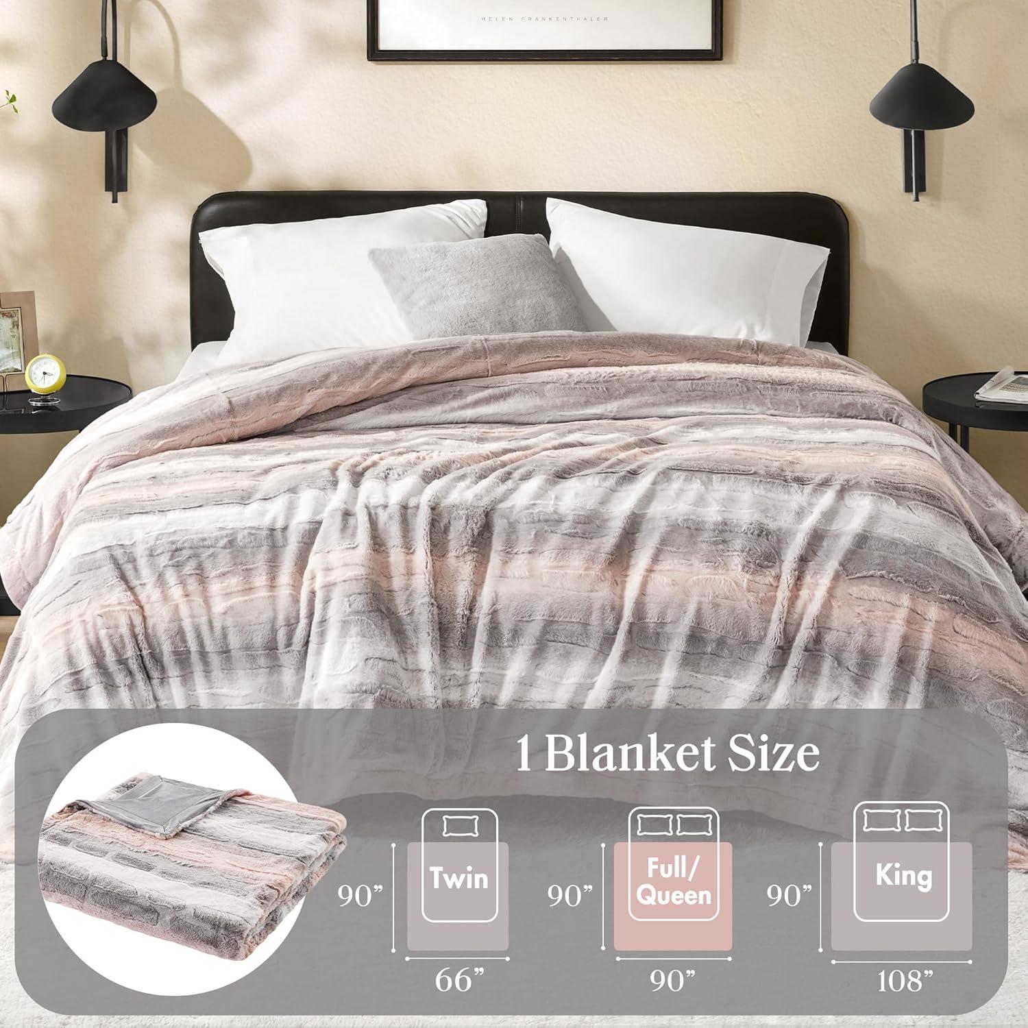 imageMadison Park Zuri Soft Plush Luxury Oversized Faux Fur Throw Animal Stripes Design Faux Mink On The Reverse Modern All Seasons Blanket for Bed Sofa Couch Office Sand 60x70quotBlushGrey