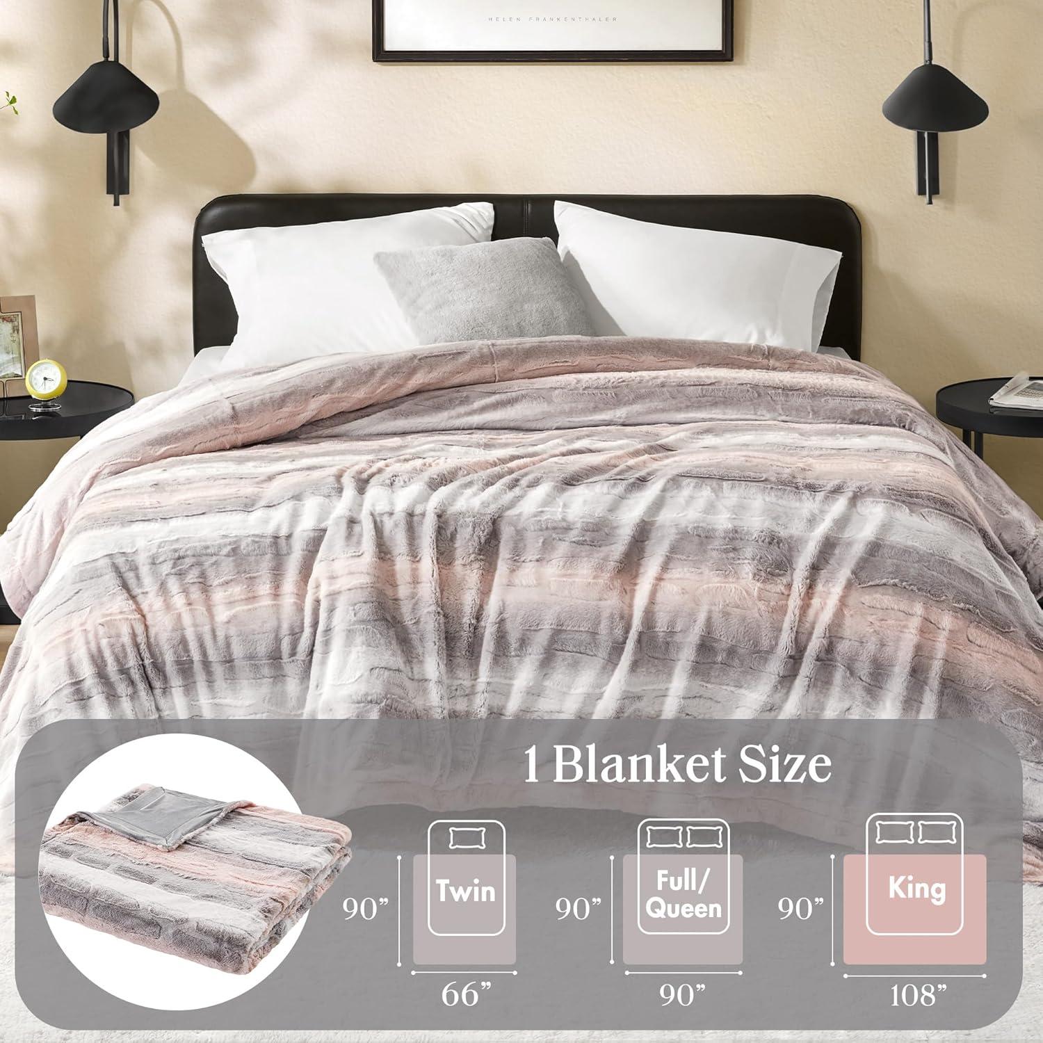imageMadison Park Zuri Soft Plush Luxury Oversized Faux Fur Throw Animal Stripes Design Faux Mink On The Reverse Modern All Seasons Blanket for Bed Sofa Couch Office Sand 60x70quotBlushGrey