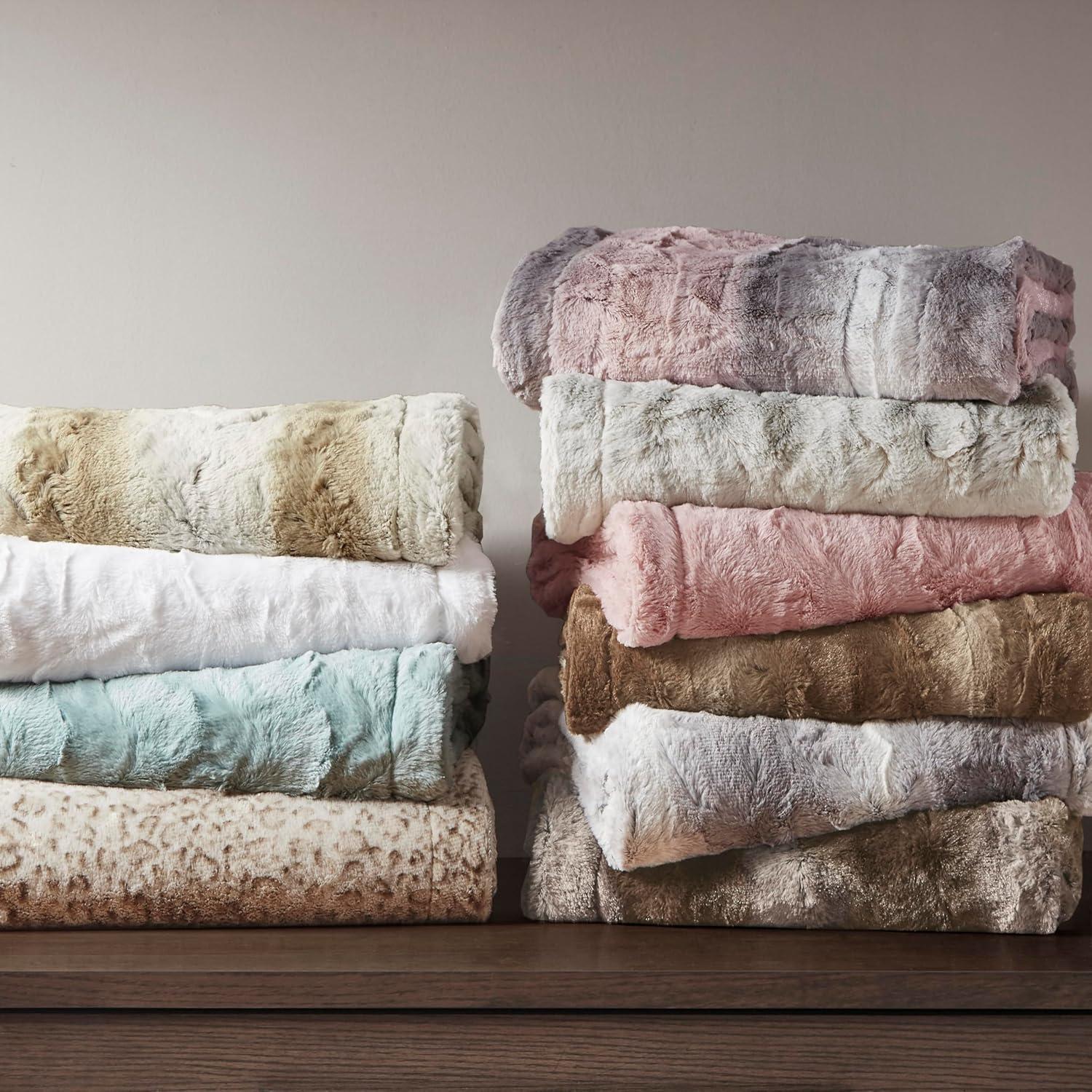 imageMadison Park Zuri Soft Plush Luxury Oversized Faux Fur Throw Animal Stripes Design Faux Mink On The Reverse Modern All Seasons Blanket for Bed Sofa Couch Office Sand 60x70quotTan