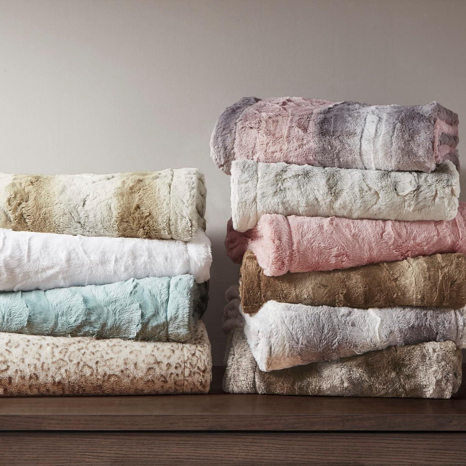 imageMadison Park Zuri Soft Plush Luxury Oversized Faux Fur Throw Animal Stripes Design Faux Mink On The Reverse Modern All Seasons Blanket for Bed Sofa Couch Office Sand 60x70quotTan