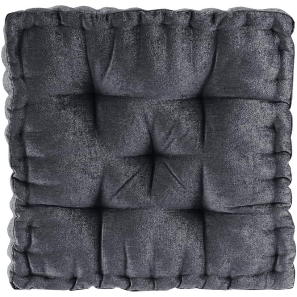 imageIntelligent Design Azza Floor Pillow Large Cushions Sitting for Adults Floor Pillow for Meditation or Yoga Lustrous Chenille Tufted with Scalloped Edges for BenchChair Cushion 20quotx20quotx5quot IvorySquare Charcoal