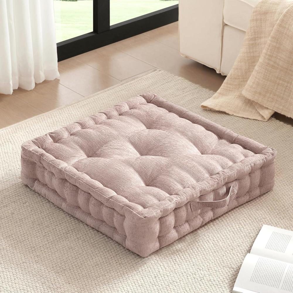 imageIntelligent Design Azza Floor Pillow Large Cushions Sitting for Adults Floor Pillow for Meditation or Yoga Lustrous Chenille Tufted with Scalloped Edges for BenchChair Cushion 20quotx20quotx5quot IvorySquare Blush With Handle