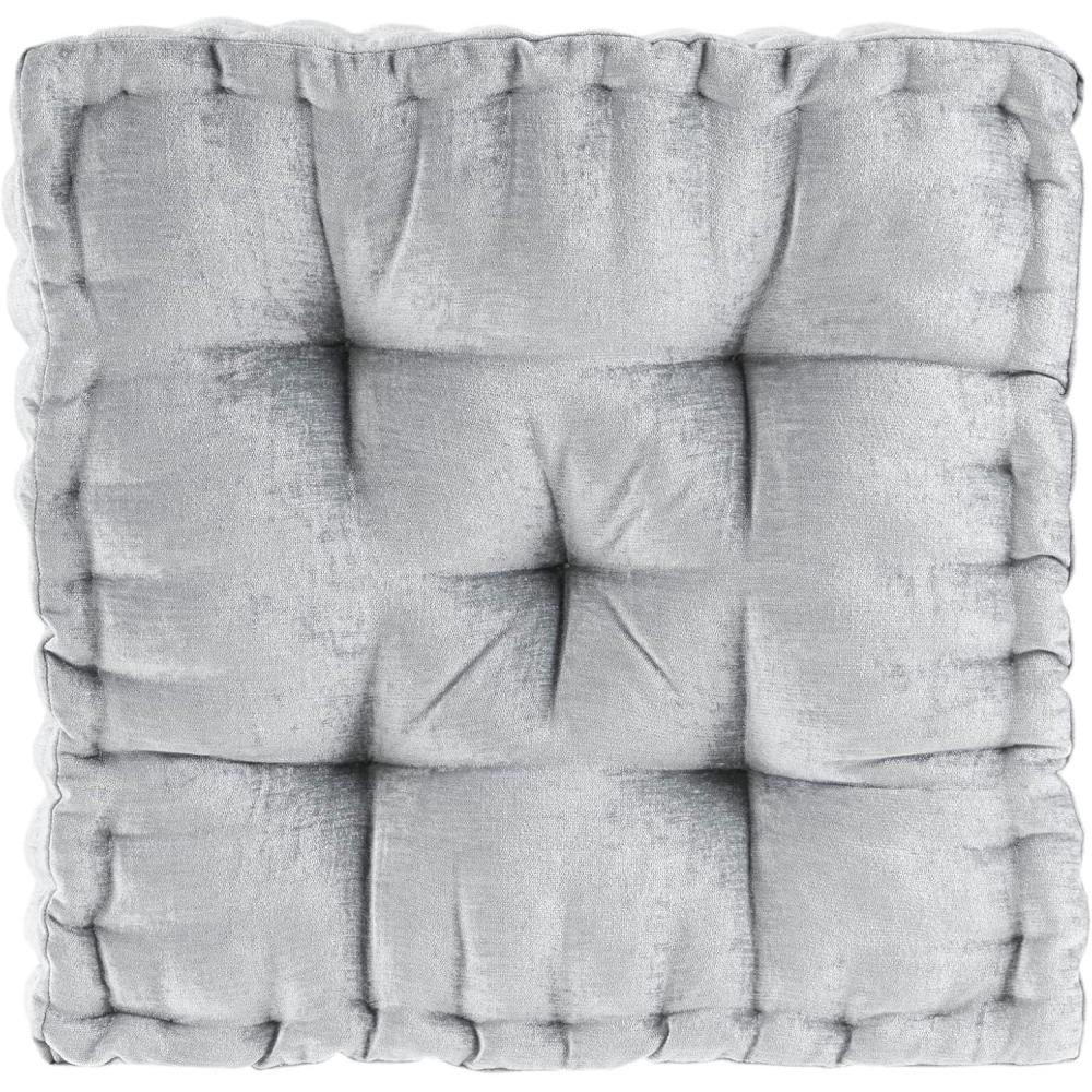 imageIntelligent Design Azza Floor Pillow Large Cushions Sitting for Adults Floor Pillow for Meditation or Yoga Lustrous Chenille Tufted with Scalloped Edges for BenchChair Cushion 20quotx20quotx5quot IvorySquare Grey
