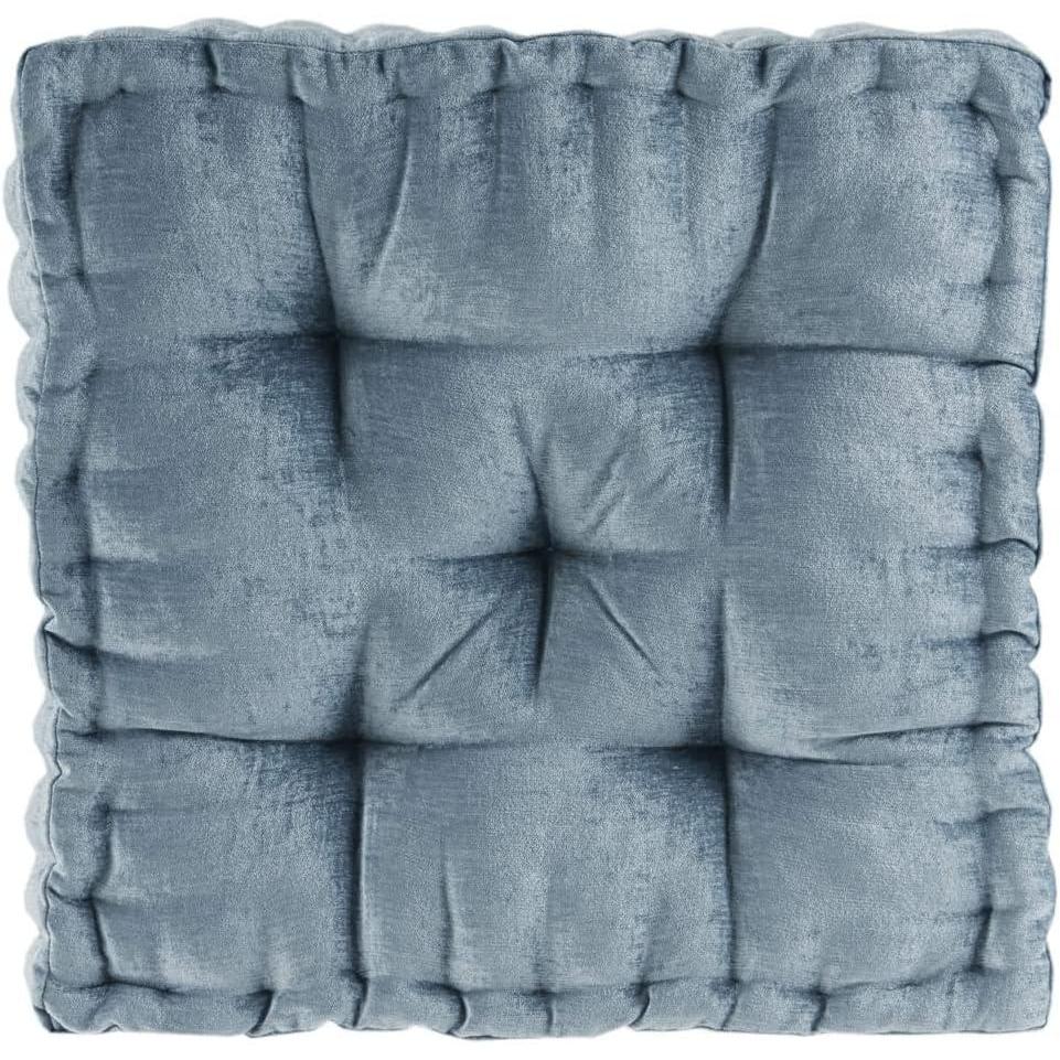 imageIntelligent Design Azza Floor Pillow Large Cushions Sitting for Adults Floor Pillow for Meditation or Yoga Lustrous Chenille Tufted with Scalloped Edges for BenchChair Cushion 20quotx20quotx5quot IvorySquare Aqua
