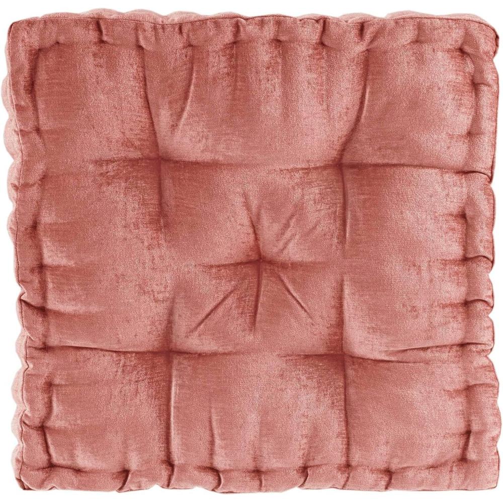 imageIntelligent Design Azza Floor Pillow Large Cushions Sitting for Adults Floor Pillow for Meditation or Yoga Lustrous Chenille Tufted with Scalloped Edges for BenchChair Cushion 20quotx20quotx5quot IvorySquare Dusty Peach