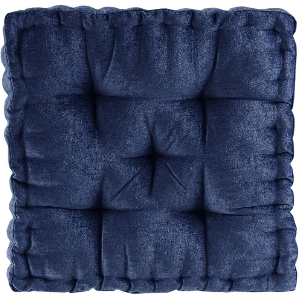 imageIntelligent Design Azza Floor Pillow Large Cushions Sitting for Adults Floor Pillow for Meditation or Yoga Lustrous Chenille Tufted with Scalloped Edges for BenchChair Cushion 20quotx20quotx5quot IvorySquare Navy