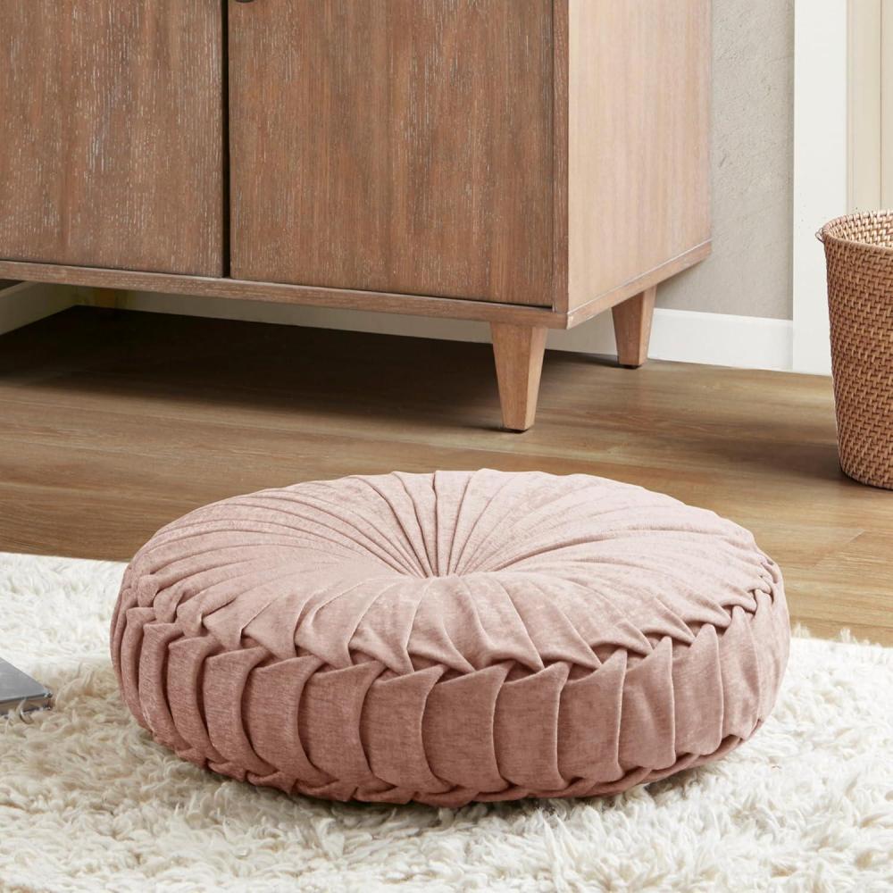 imageIntelligent Design Azza Floor Pillow Large Cushions Sitting for Adults Floor Pillow for Meditation or Yoga Lustrous Chenille Tufted with Scalloped Edges for BenchChair Cushion 20quotx20quotx5quot IvoryRound Blush