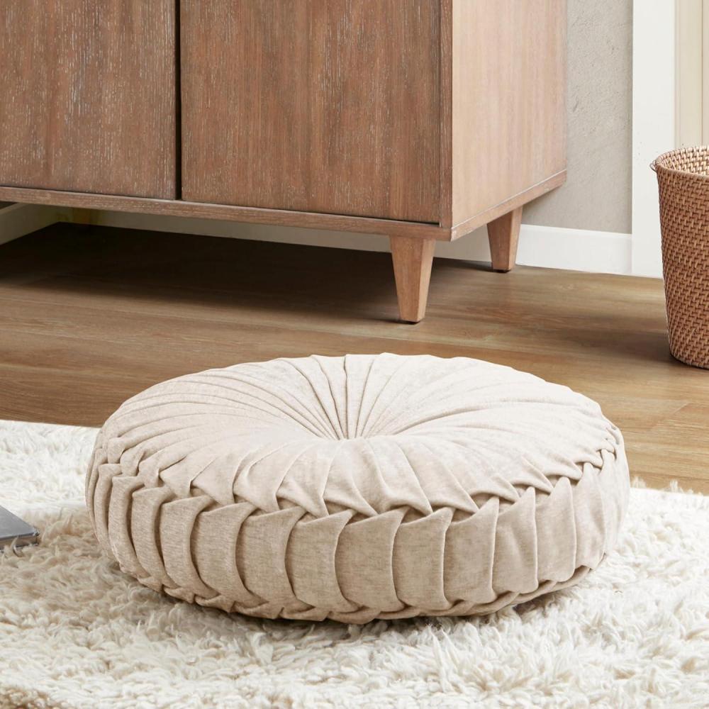 imageIntelligent Design Azza Floor Pillow Large Cushions Sitting for Adults Floor Pillow for Meditation or Yoga Lustrous Chenille Tufted with Scalloped Edges for BenchChair Cushion 20quotx20quotx5quot IvoryRound Ivory