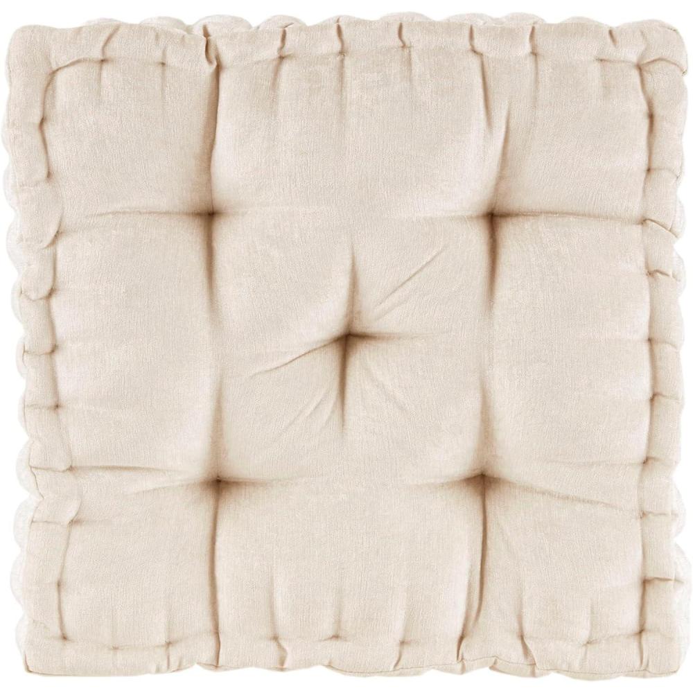 imageIntelligent Design Azza Floor Pillow Large Cushions Sitting for Adults Floor Pillow for Meditation or Yoga Lustrous Chenille Tufted with Scalloped Edges for BenchChair Cushion 20quotx20quotx5quot IvorySquare Ivory