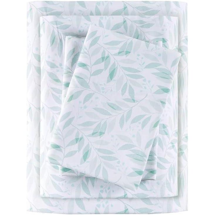 imageMadison Park 100 Cotton Sheets Breathable ampamp Soft Cotton Bed Sheets Printed Design Elastic Pocket Cotton Sheet Set Fits Up to 17quot Mattress All Season Queen Green Leaves 4 PieceGreen Leaves