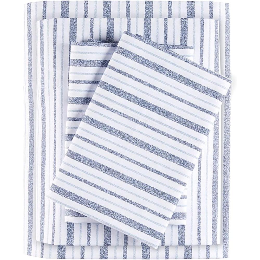 imageMadison Park 100 Cotton Sheets Breathable ampamp Soft Cotton Bed Sheets Printed Design Elastic Pocket Cotton Sheet Set Fits Up to 17quot Mattress All Season Queen Green Leaves 4 PieceBlue Stripe