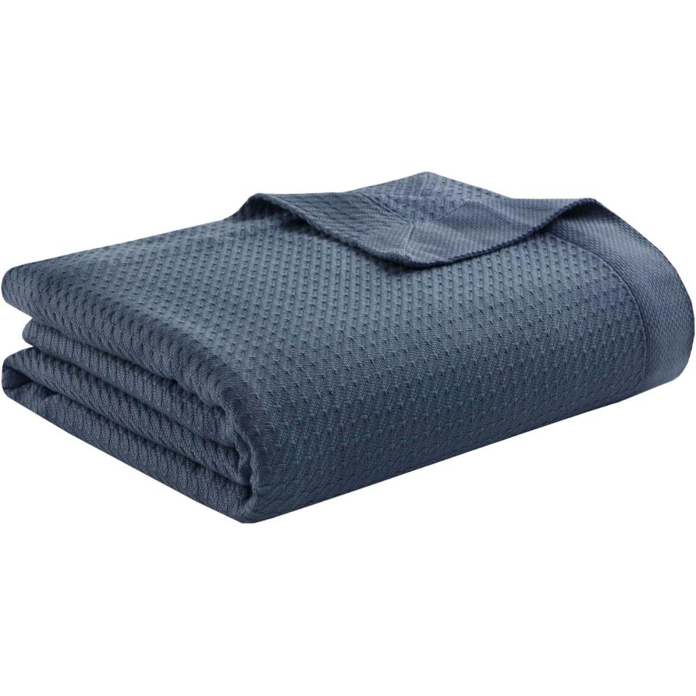 imageMadison Park 100 Egyptian Cotton Lightweight Summer Blanket Breathable Waffle Knit Design Soft Cozy AllSeason Throw for Bed Couch or Sofa Sage Green FullQueen Size 90quotx90quotBlue