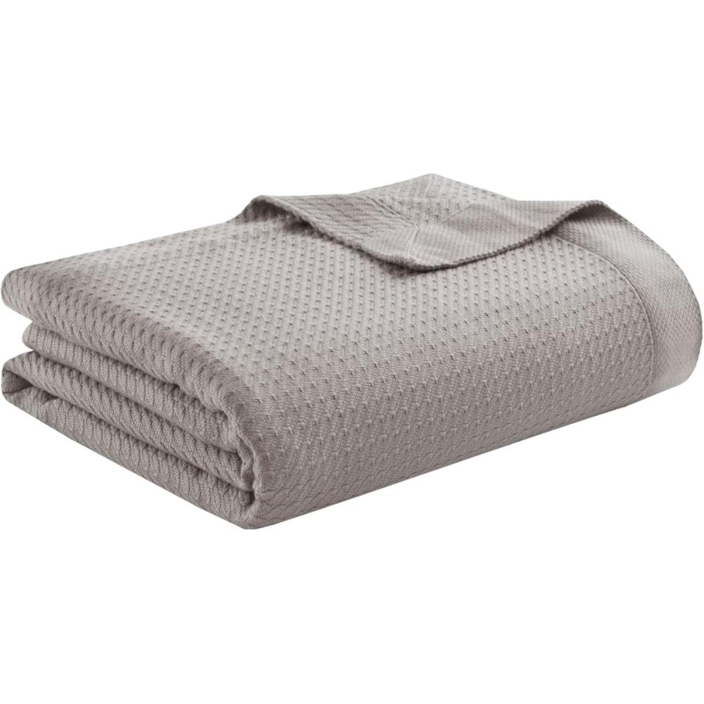 imageMadison Park 100 Egyptian Cotton Lightweight Summer Blanket Breathable Waffle Knit Design Soft Cozy AllSeason Throw for Bed Couch or Sofa Sage Green FullQueen Size 90quotx90quotGrey