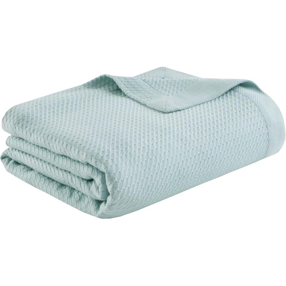 imageMadison Park 100 Egyptian Cotton Lightweight Summer Blanket Breathable Waffle Knit Design Soft Cozy AllSeason Throw for Bed Couch or Sofa Sage Green FullQueen Size 90quotx90quotLight Blue