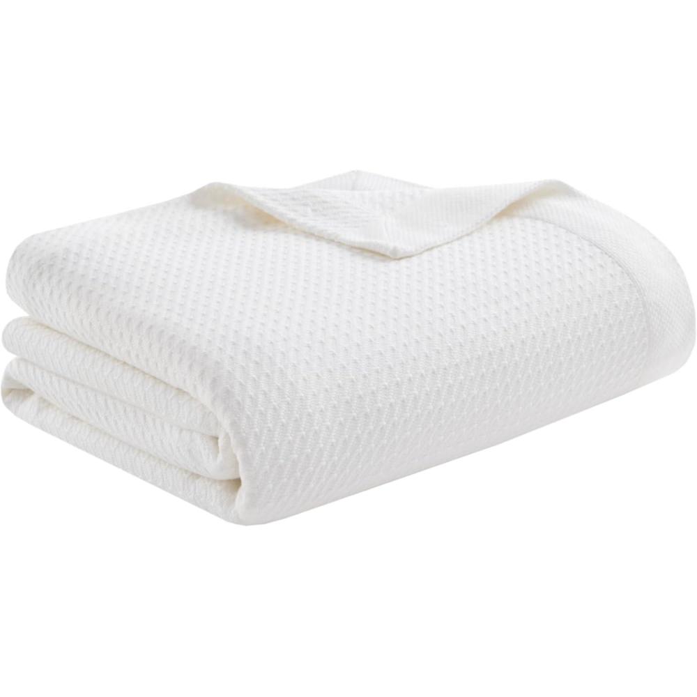 imageMadison Park 100 Egyptian Cotton Lightweight Summer Blanket Breathable Waffle Knit Design Soft Cozy AllSeason Throw for Bed Couch or Sofa Sage Green FullQueen Size 90quotx90quotWhite