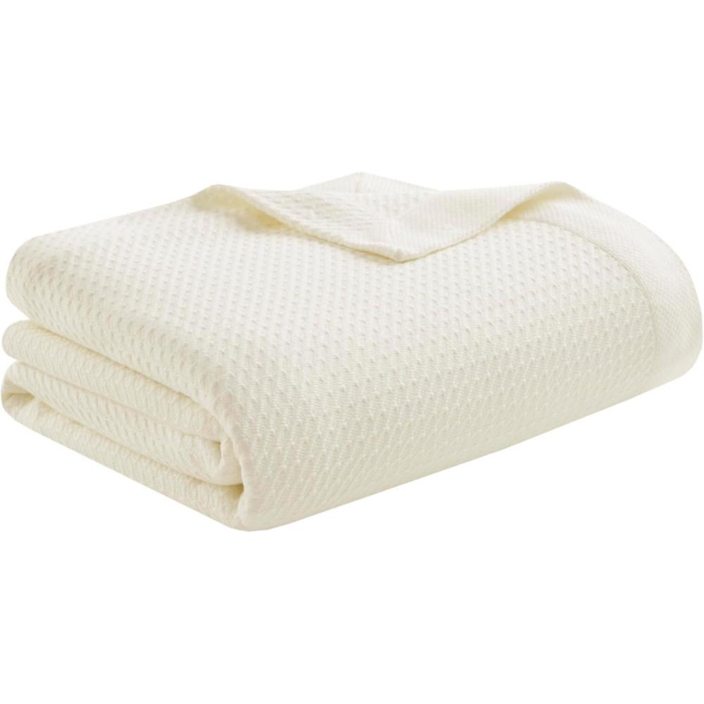 imageMadison Park 100 Egyptian Cotton Lightweight Summer Blanket Breathable Waffle Knit Design Soft Cozy AllSeason Throw for Bed Couch or Sofa Sage Green FullQueen Size 90quotx90quotCream