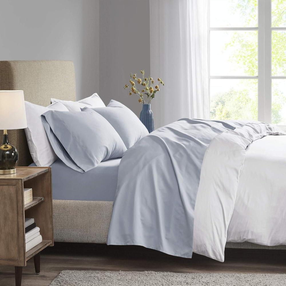 imageMadison Park 3M Microcell Bed Sheet Set Color Fast Wrinkle and Stain Resistant Soft Sheets with 16quot Deep Pocket All Season Cozy BeddingSet Matching Pillow Case Cal King Grey 4 PieceBlue