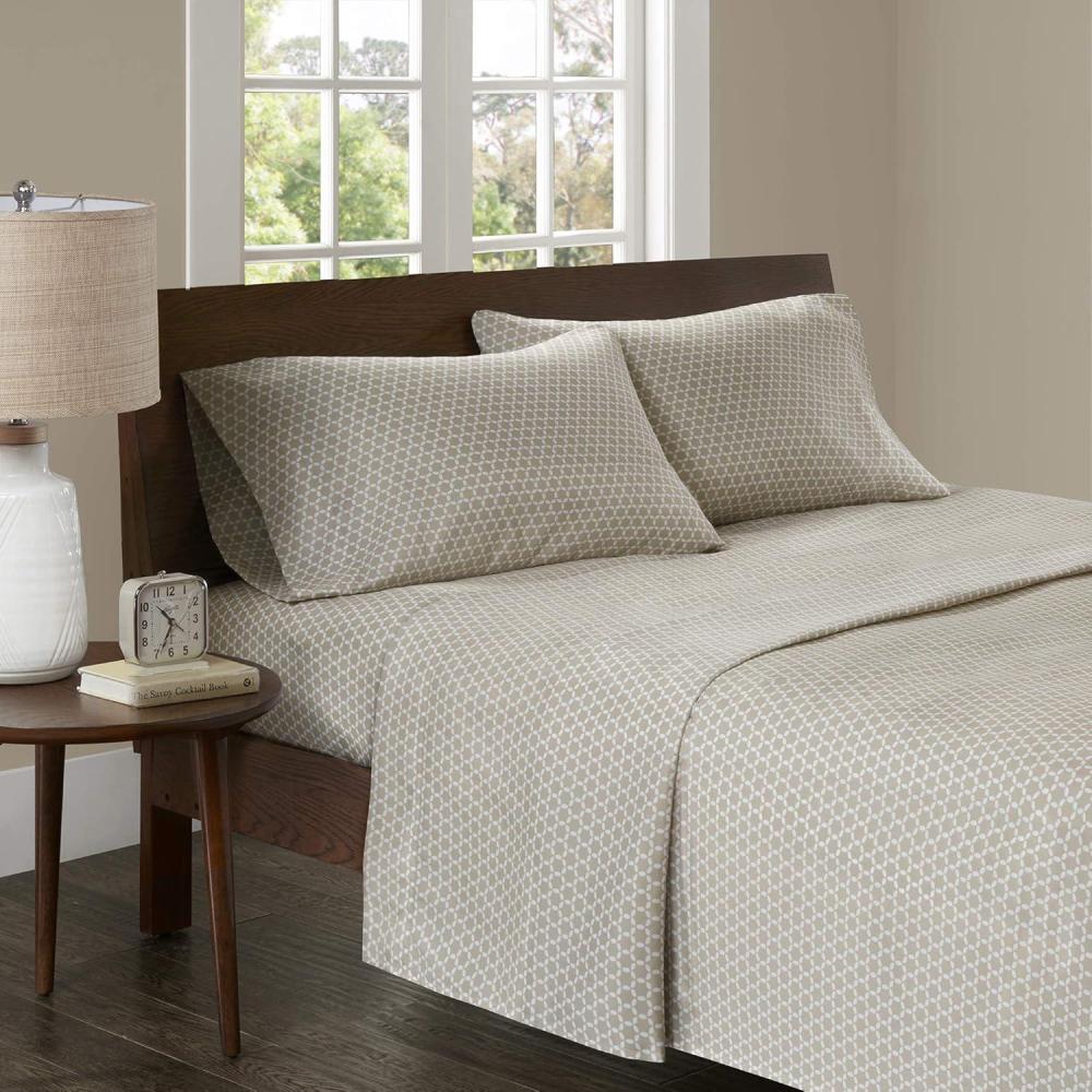 imageMadison Park 3M Microcell Bed Sheet Set Color Fast Wrinkle and Stain Resistant Soft Sheets with 16quot Deep Pocket All Season Cozy BeddingSet Matching Pillow Case Cal King Grey 4 PieceTan Print