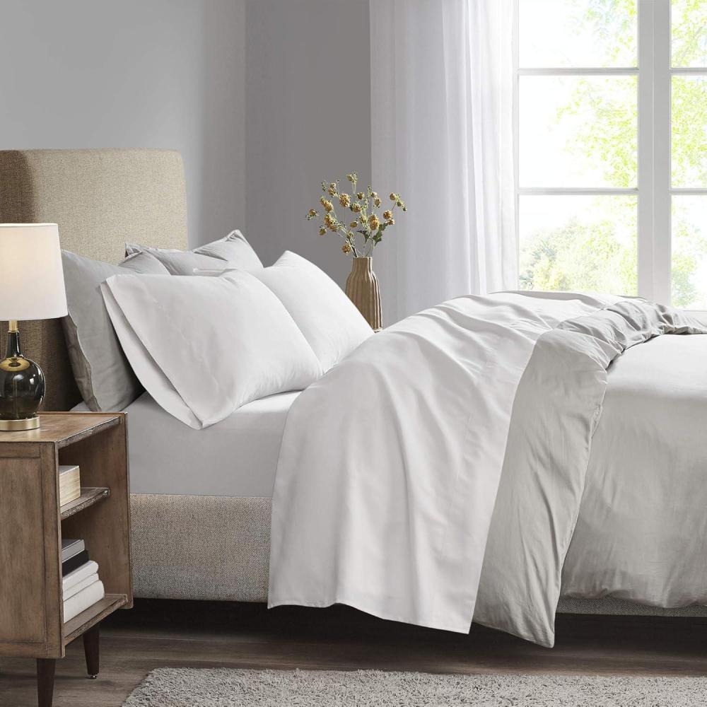 imageMadison Park 3M Microcell Bed Sheet Set Color Fast Wrinkle and Stain Resistant Soft Sheets with 16quot Deep Pocket All Season Cozy BeddingSet Matching Pillow Case Cal King Grey 4 PieceWhite