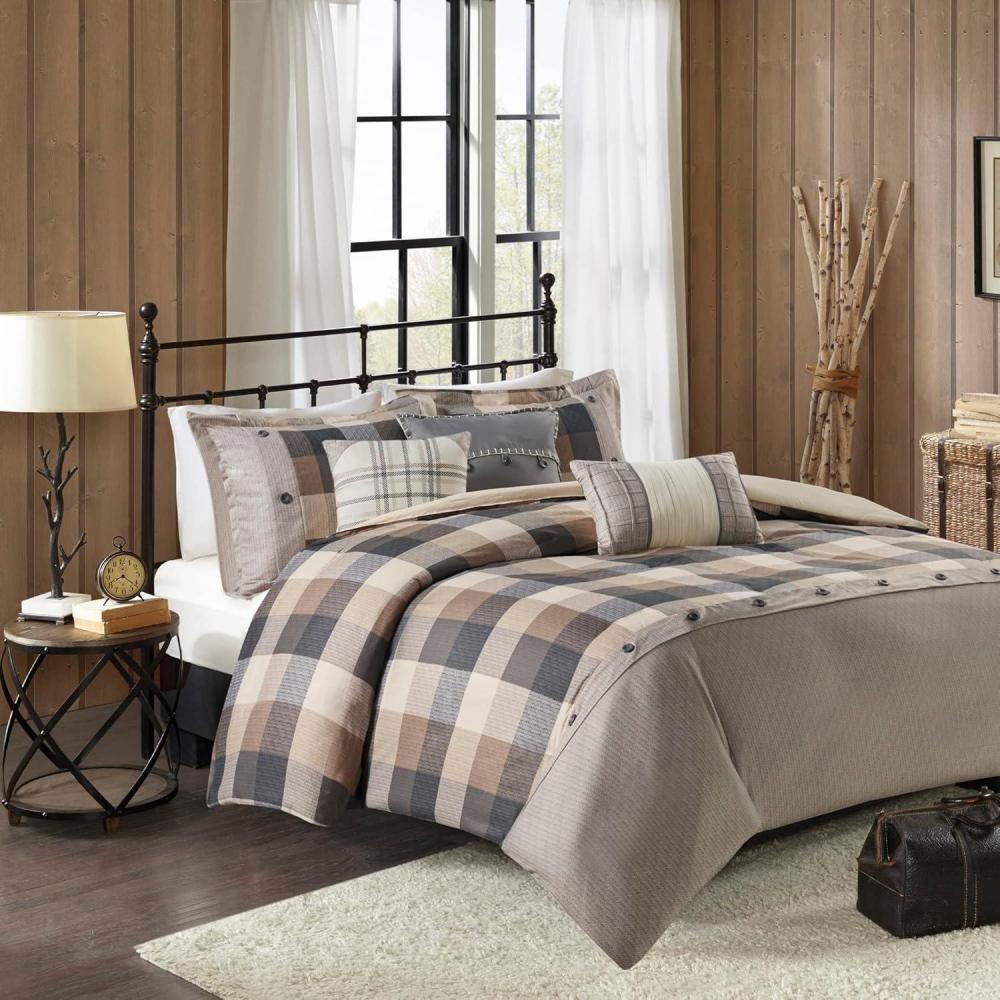 imageMadison Park Aubrey Duvet Cover Paisley Jacquard Duvet Cover Set Ultra Soft Microfiber Light Weight Bed Comforter Covers FullQueen90quotx90quot Taupe 6 PieceRidge Plaid Natural