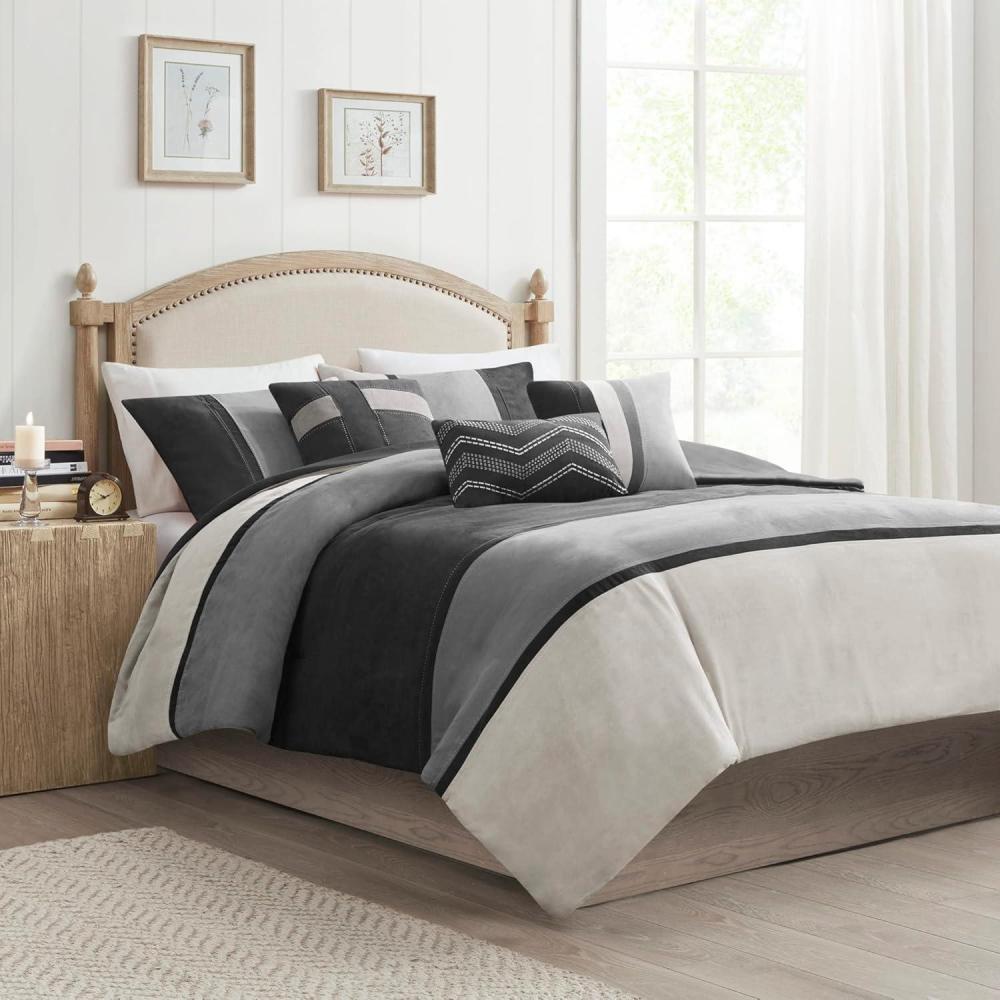 imageMadison Park Aubrey Duvet Cover Paisley Jacquard Duvet Cover Set Ultra Soft Microfiber Light Weight Bed Comforter Covers FullQueen90quotx90quot Taupe 6 PiecePalisades Faux Suede Black