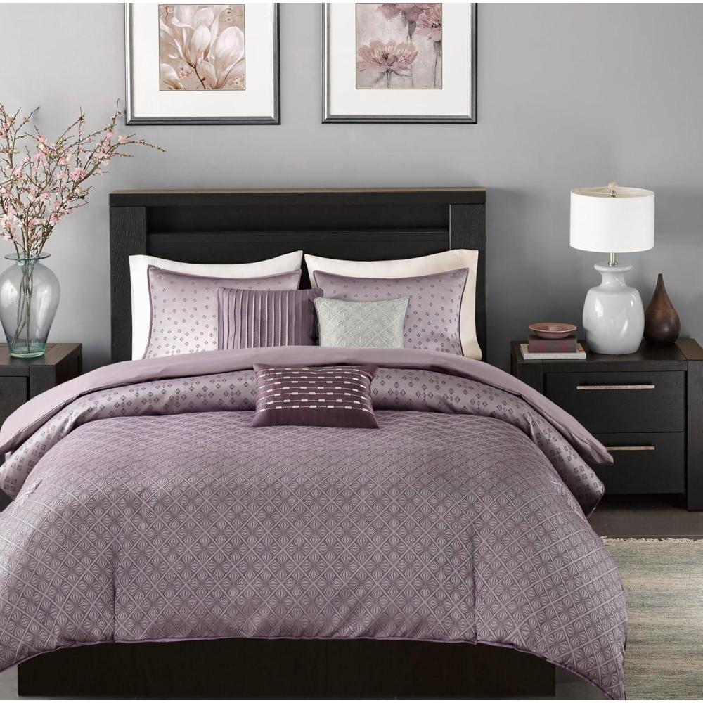 imageMadison Park Aubrey Duvet Cover Paisley Jacquard Duvet Cover Set Ultra Soft Microfiber Light Weight Bed Comforter Covers FullQueen90quotx90quot Taupe 6 PieceBiloxi Geometric Purple
