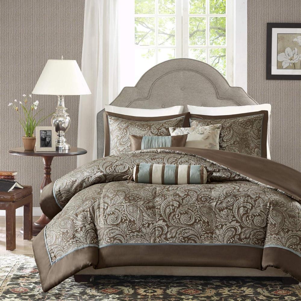 imageMadison Park Aubrey Duvet Cover Paisley Jacquard Duvet Cover Set Ultra Soft Microfiber Light Weight Bed Comforter Covers FullQueen90quotx90quot Taupe 6 PieceAubrey Paisley Taupe