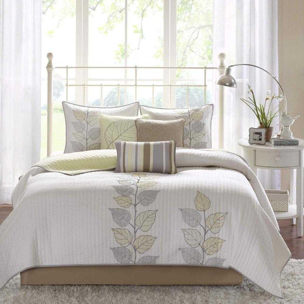 imageMadison Park Celeste Quilt Modern Classic Design All Season Breathable Coverlet Lightweight Bedding Set Matching Shams Decorative Pillow FullQueen90quotx90quot Ruffle White 4 PieceLeaf Yellow