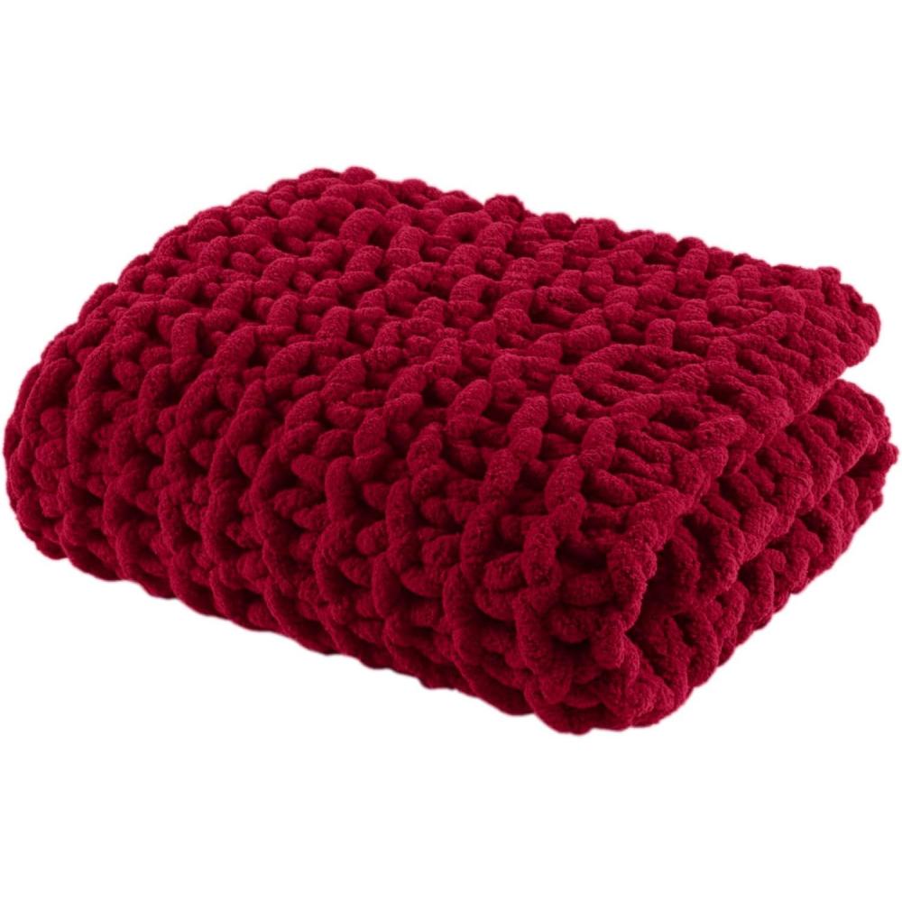 imageMadison Park Chenille Chunky Knit Handmade Throw Blanket Luxuriously Soft Gift Blankets Cottage Style Room Dcor Lightweight ampamp Breathable All Seasons Throw Blanket for Couch 50quot W x 60quot L GreyRed