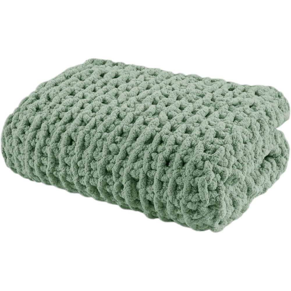 imageMadison Park Chenille Chunky Knit Handmade Throw Blanket Luxuriously Soft Gift Blankets Cottage Style Room Dcor Lightweight ampamp Breathable All Seasons Throw Blanket for Couch 50quot W x 60quot L GreySage Green
