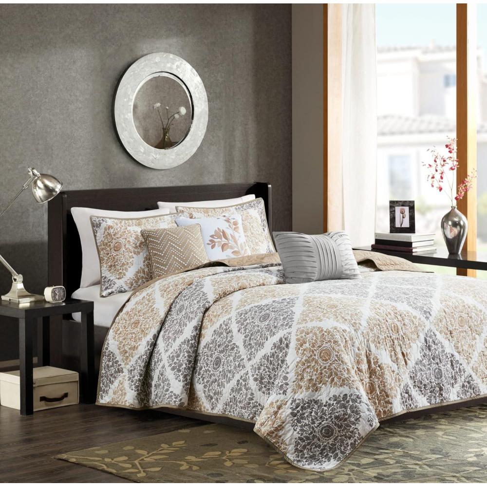 imageMadison Park Claire Quilt Modern Design All Season Breathable Coverlet Lightweight Bedding Set Matching Shams Decorative Pillow FullQueen 90 in x 90 in Diamond Aqua 6 PieceNeutral