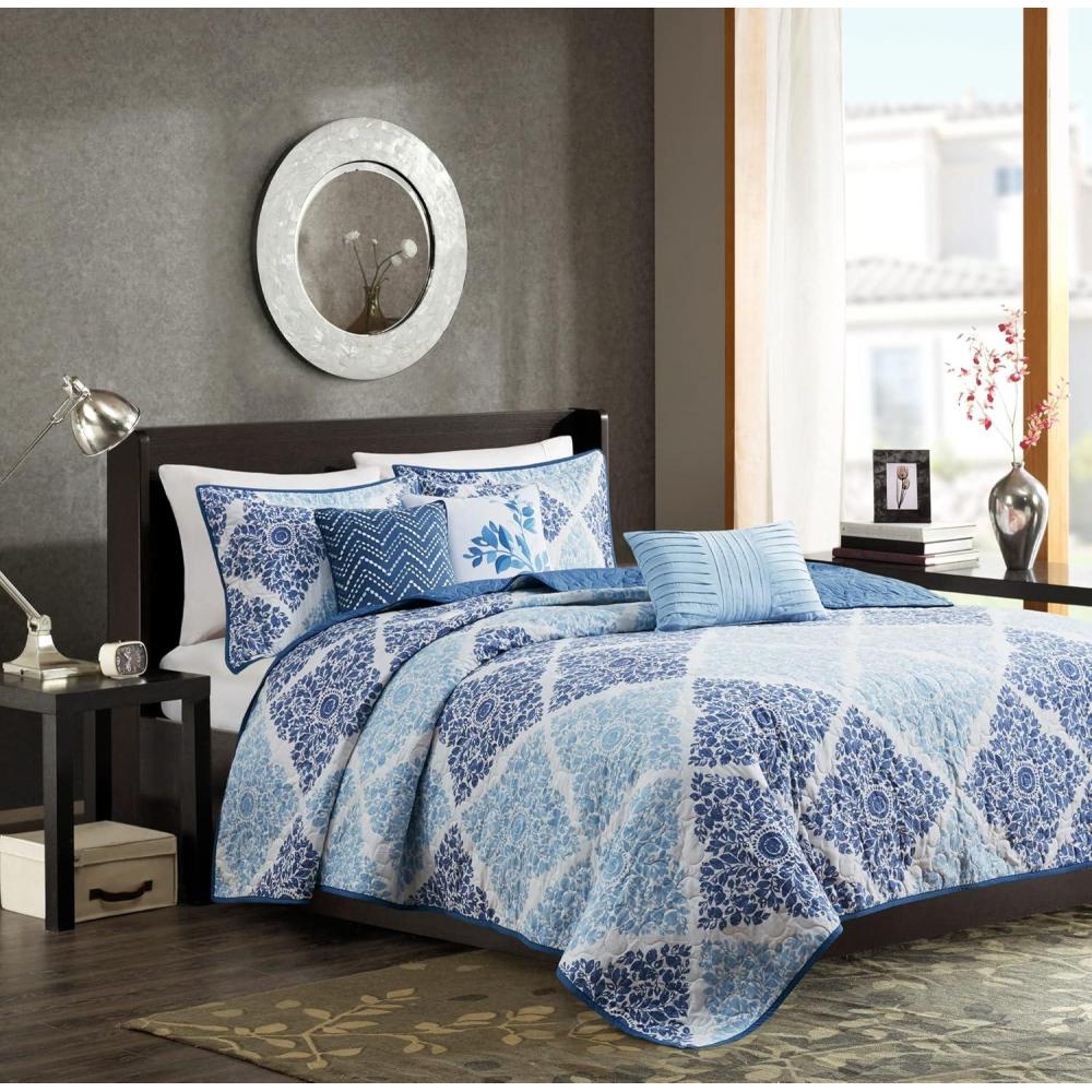 imageMadison Park Claire Quilt Modern Design All Season Breathable Coverlet Lightweight Bedding Set Matching Shams Decorative Pillow FullQueen 90 in x 90 in Diamond Aqua 6 PieceBlue