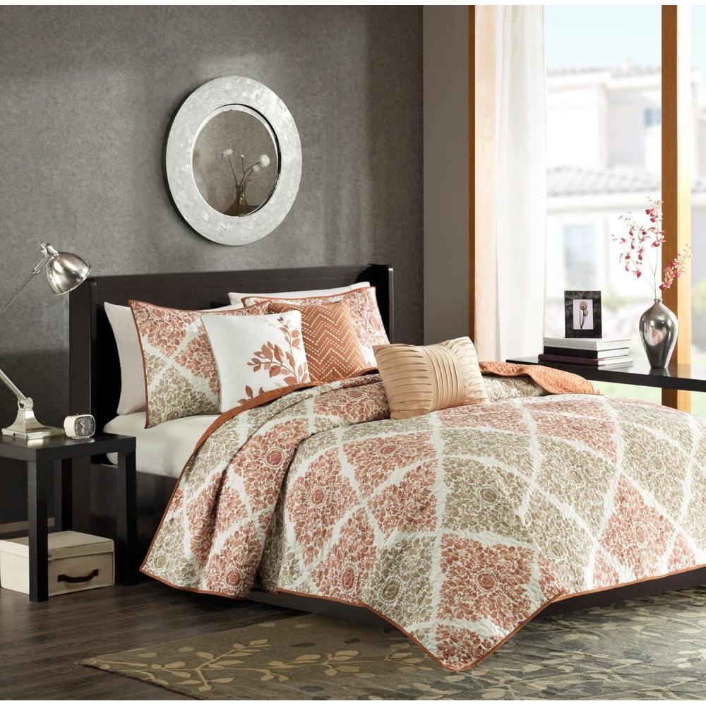 imageMadison Park Claire Quilt Modern Design All Season Breathable Coverlet Lightweight Bedding Set Matching Shams Decorative Pillow FullQueen 90 in x 90 in Diamond Aqua 6 PieceSpice