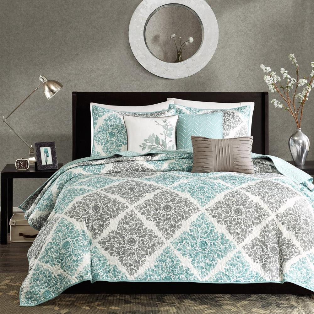 imageMadison Park Claire Quilt Modern Design  All Season Breathable Coverlet Lightweight Bedding Set Matching Shams Decorative Pillow FullQueen 90 in x 90 in Diamond Aqua 6 PieceAqua
