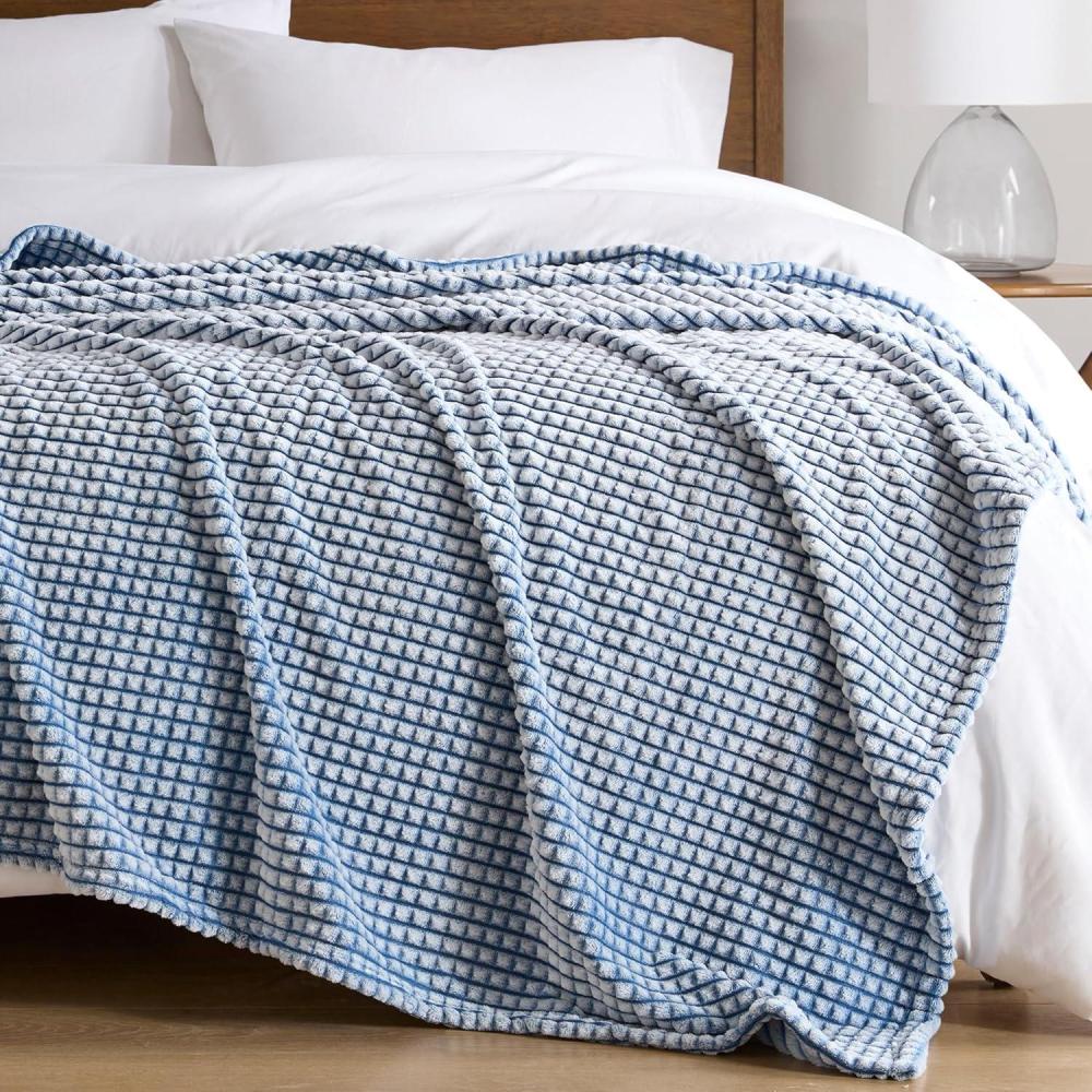 imageMadison Park Cozy Blanket Soft Plush Blanket Chic Backprinted Carved Texture Design Trendy All Seasons Lightweight Bedding for Summer Cover for Bed Couch ampamp Sofa FullQueen GreyBlue