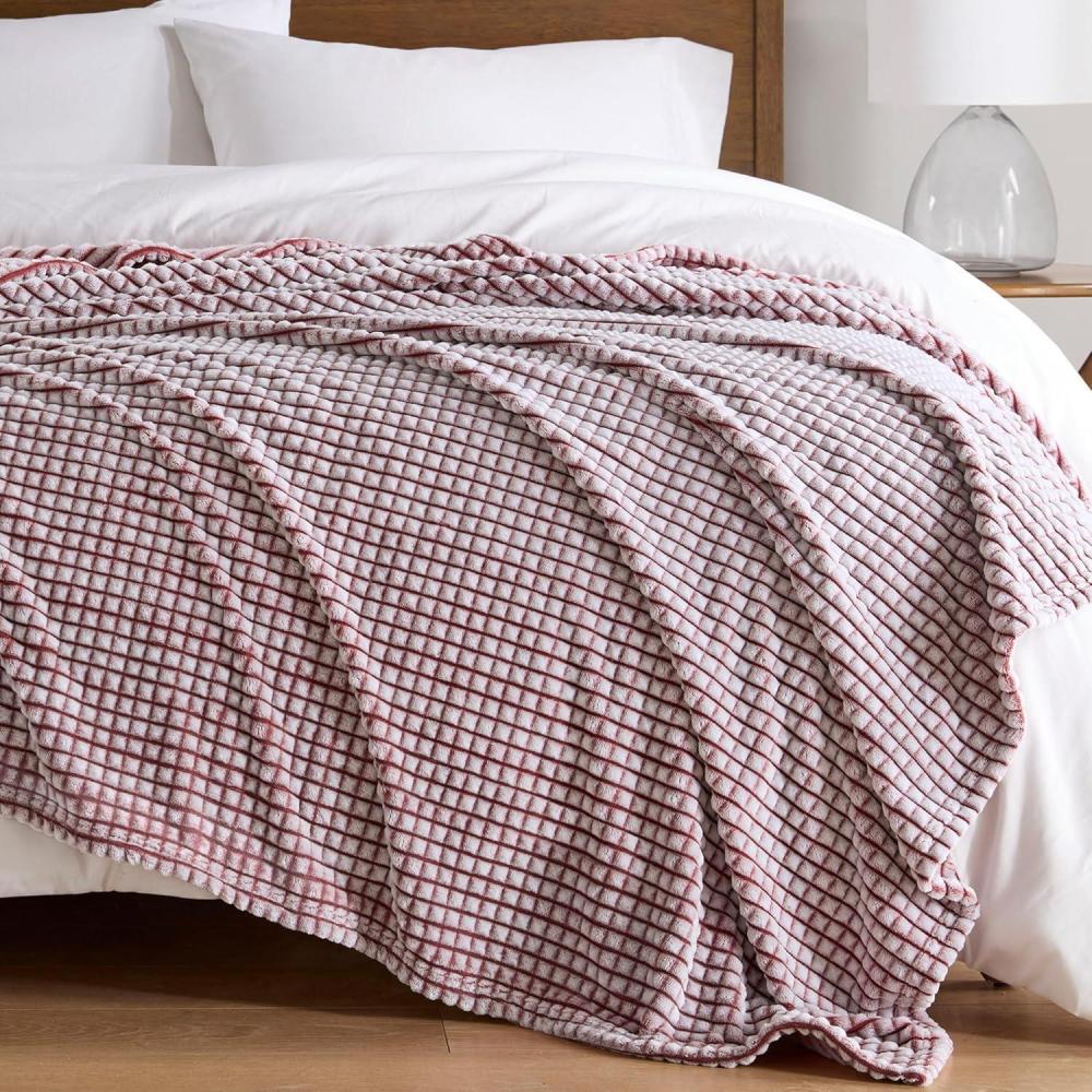 imageMadison Park Cozy Blanket Soft Plush Blanket Chic Backprinted Carved Texture Design Trendy All Seasons Lightweight Bedding for Summer Cover for Bed Couch ampamp Sofa FullQueen GreyRed