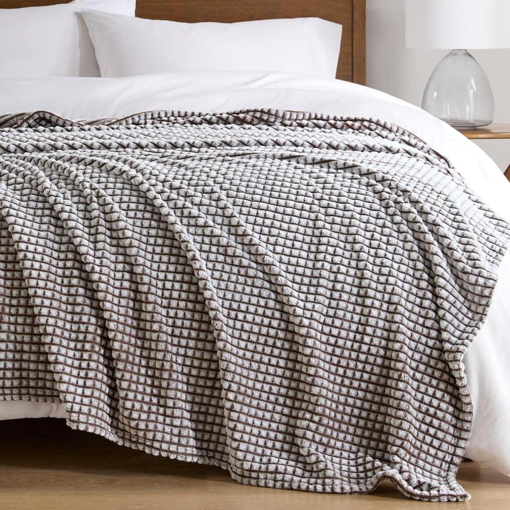 imageMadison Park Cozy Blanket Soft Plush Blanket Chic Backprinted Carved Texture Design Trendy All Seasons Lightweight Bedding for Summer Cover for Bed Couch ampamp Sofa FullQueen GreyBrown