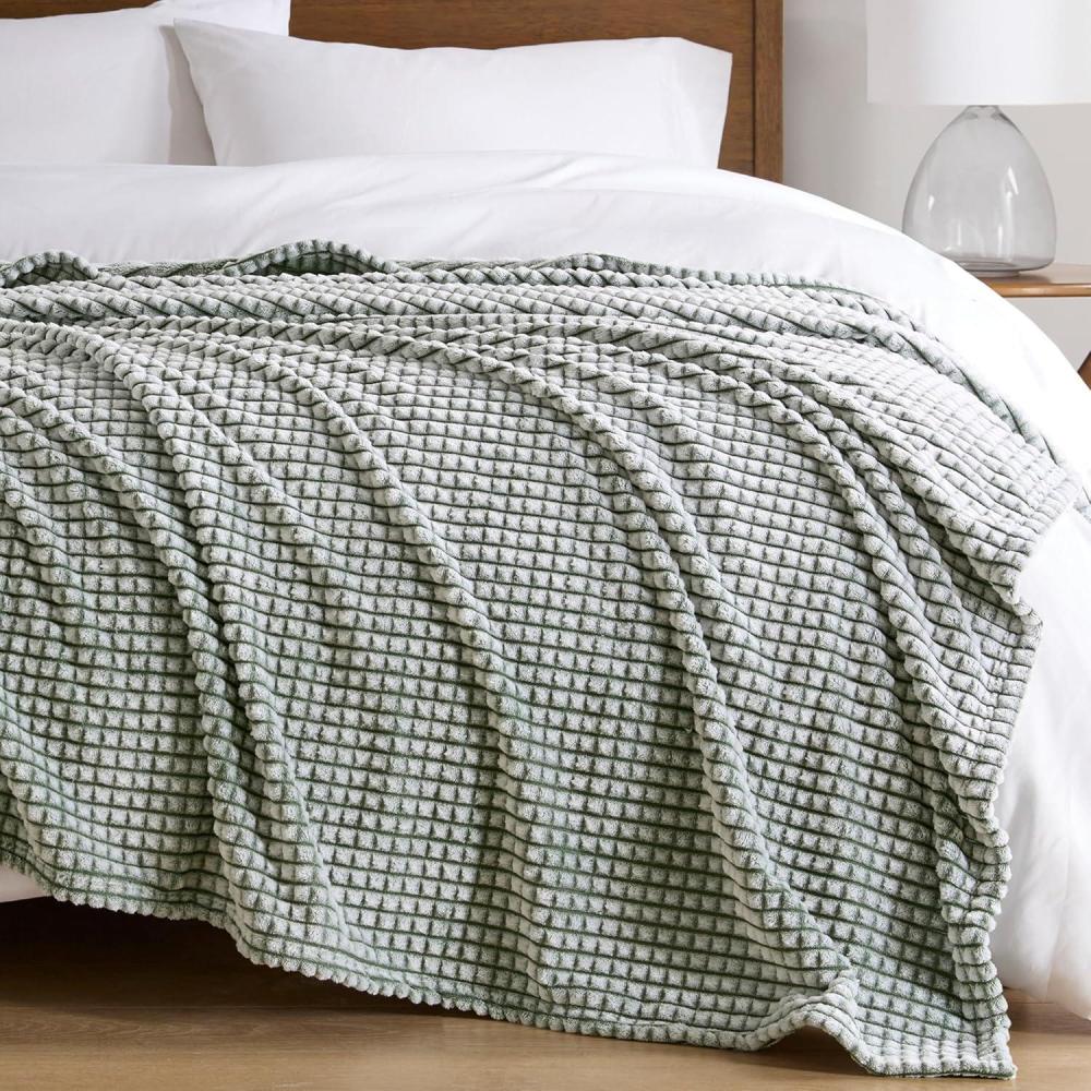 imageMadison Park Cozy Blanket Soft Plush Blanket Chic Backprinted Carved Texture Design Trendy All Seasons Lightweight Bedding for Summer Cover for Bed Couch ampamp Sofa FullQueen GreyGreen