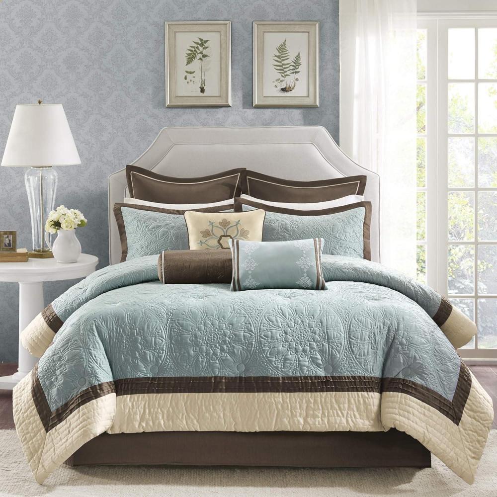 imageMadison Park Cozy Comforter Set Casual Modern Design All Season Matching Bed Skirt Decorative Pillows Queen92quotx96quot Blue 9 Piece MP10458Juliana Blue